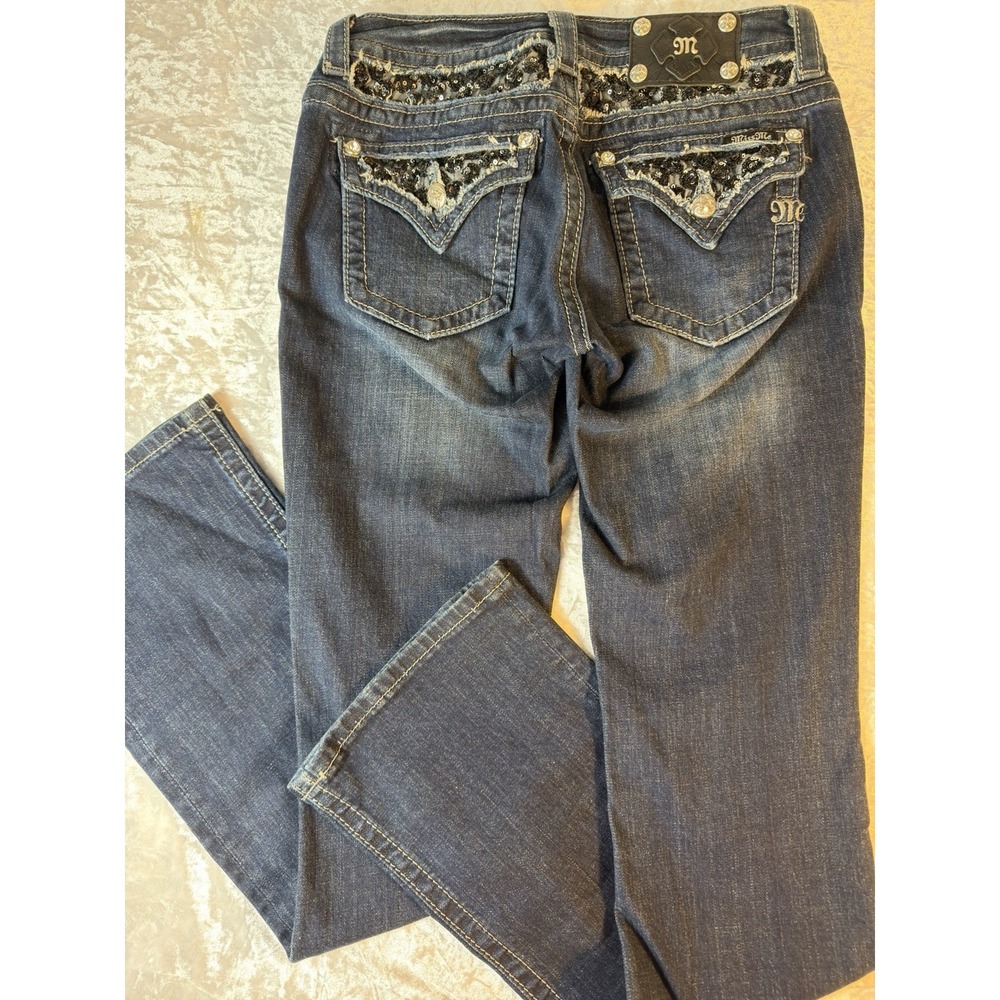 Miss Me Bootcut Jeans Womens 28 Dark Wash Sequin Embellished Flap‎ Pockets